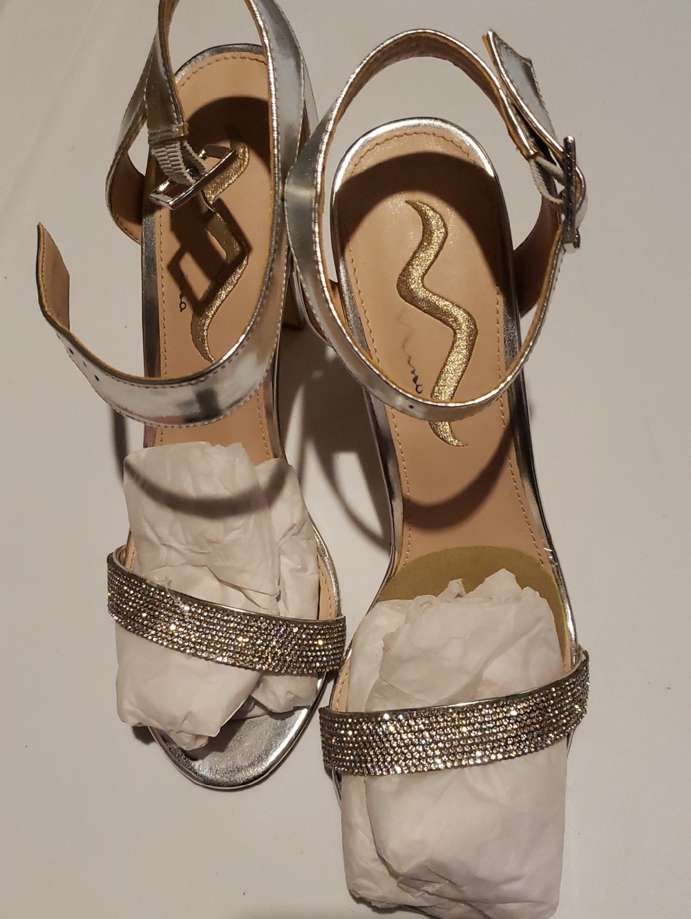 Nina Silver Rhinestone Strap Dress Heels